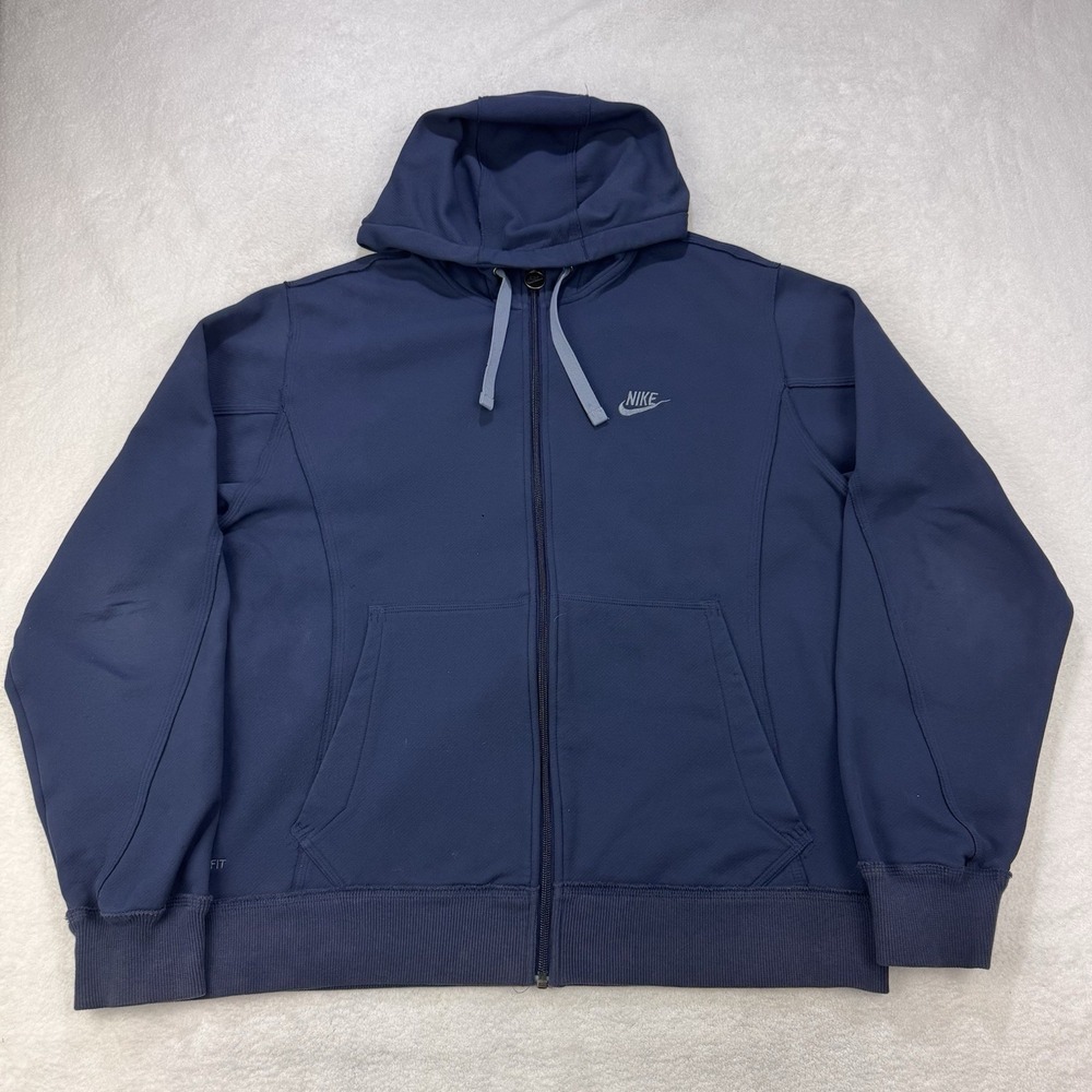 Nike Fit Therma Hoodie Men XL Blue Full Zip Swoosh Sweatshirt Y2K 252473 VTG